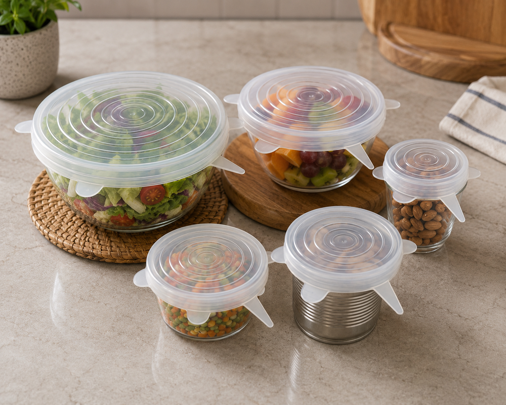 Kit 5 Tampas Herméticas de Silicone Reutilizáveis — Pratic Chef