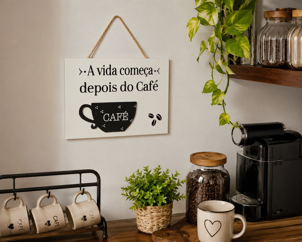 Plaquinha Decorativa "A Vida Começa Depois do Café"