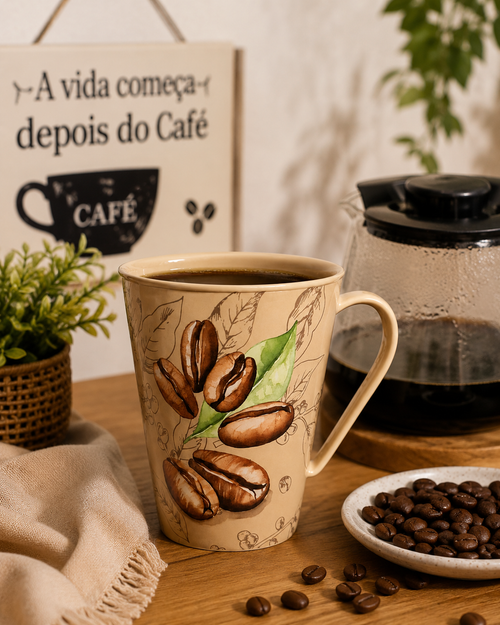 Caneca Decorada Grãos de Café — Colección Aromática