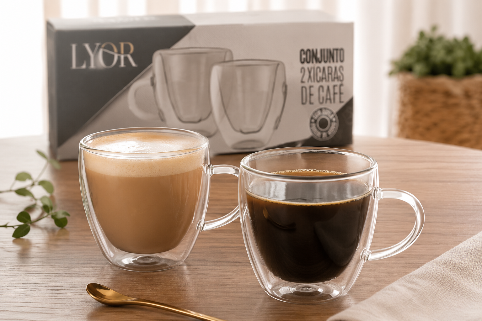Conjunto 2 Xícaras de Café com Dupla Parede de Vidro
