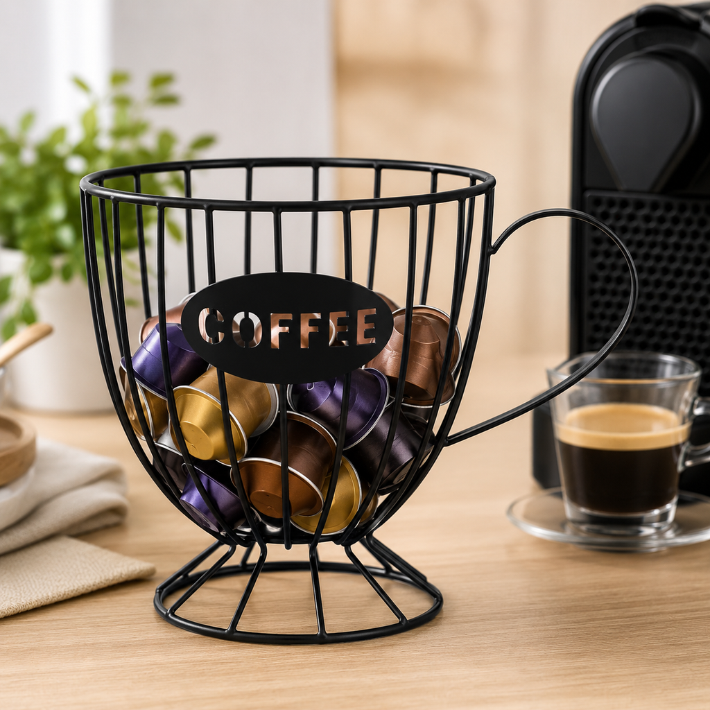 Porta-Cápsula “Coffee” em Ferro Preto — Formato Xícara