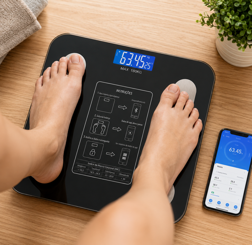 Balança Digital Bioimpedância 7 Funções Em Casa Tem