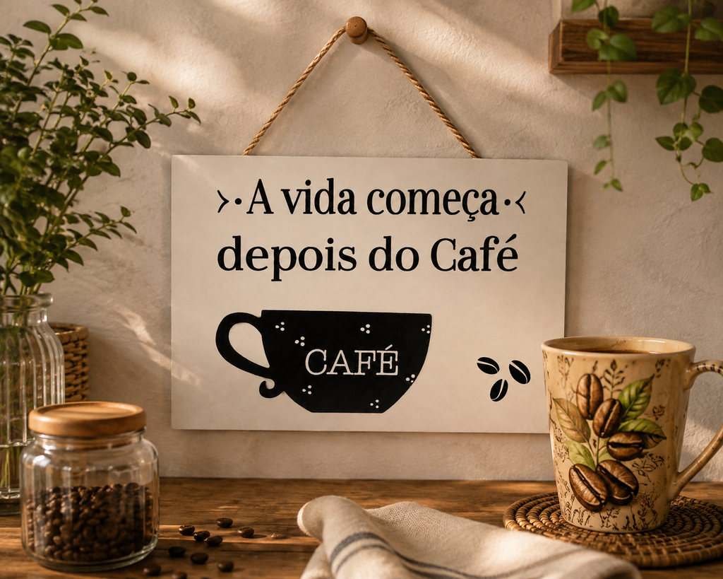 Plaquinha Decorativa "A Vida Começa Depois do Café"