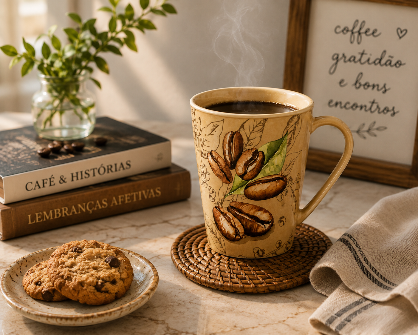 Caneca Decorada Grãos de Café — Colección Aromática